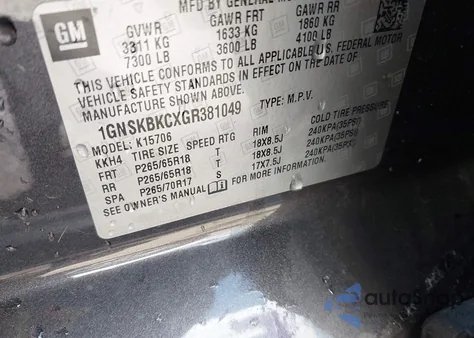 2016 Chevrolet Tahoe Lt z USA, uszkodzony, nr VIN 1GNSKBKCXGR381049